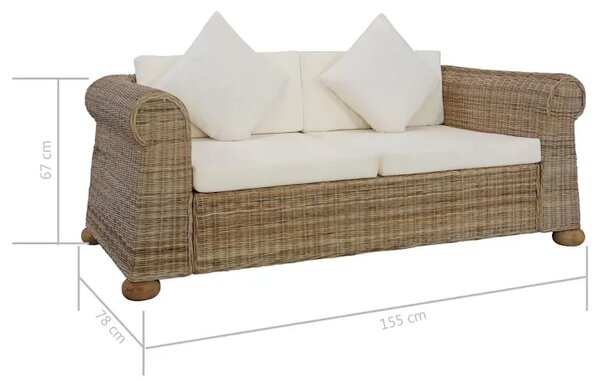 Brązowa 2-osobowa sofa z rattanu H3-N23