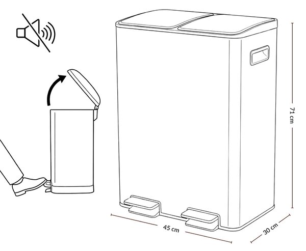 Dwukomorowy kosz na odpady SOLV, 60 l