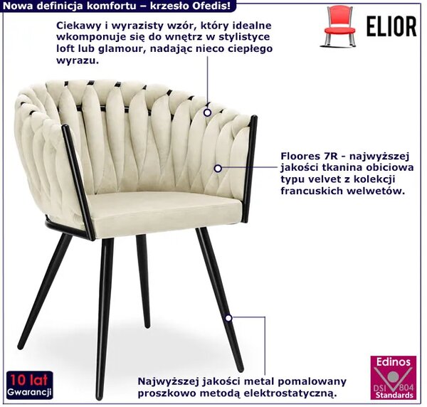Welurowe plecione krzesło w stylu glamour W9-D95