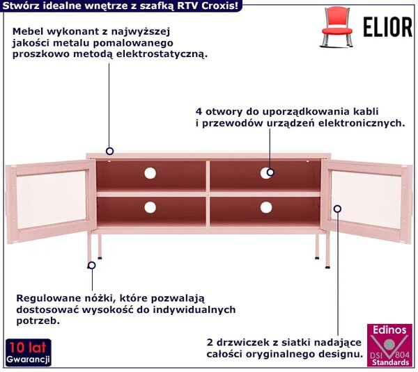 Różowa stalowa szafka RTV z 2 drzwiczkami L8-C01