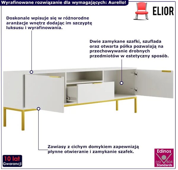 Biała szafka RTV ze złotymi zdobieniami 175 cm H8-L21