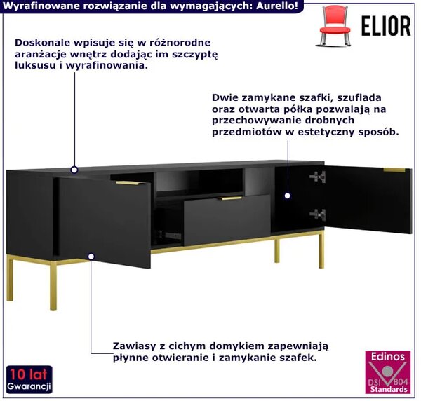 Szafka RTV z szufladą i drzwiczkami 175 cm czarny + złoty A4-T81