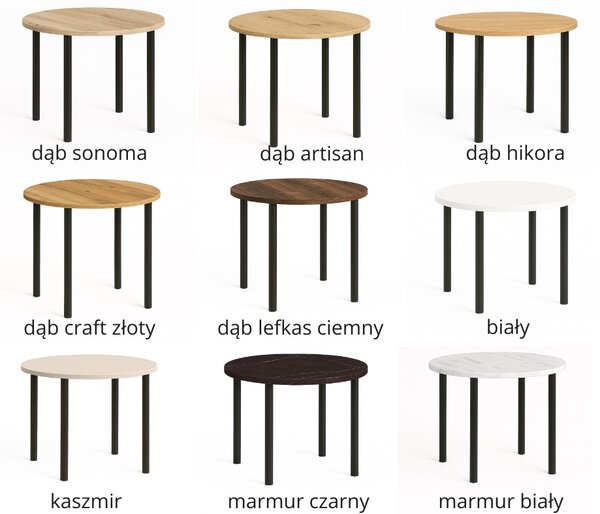 Nierozkładany stół do jadalni Sims z okrągłym blatem