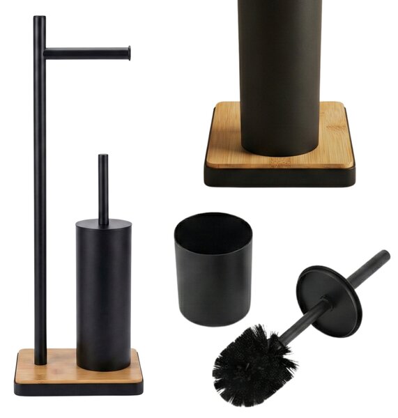 Szczotka do WC z uchwytem na papier toaletowy i bambusową podstawką IVLO, 65 cm