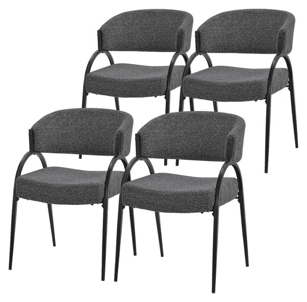 Zestaw 4 krzeseł do jadalni ML-Design, tapicerowane krzesła kuchenne, tkanina, krzesła z podłokietnikami, obite krzesła do salonu, kuchni i jadalni, kolor antracyt