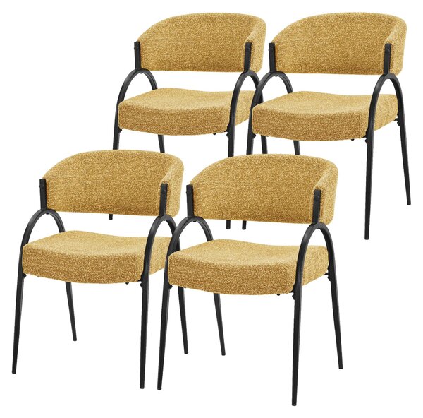 Zestaw 4 krzeseł do jadalni ML-Design, tapicerowane krzesła kuchenne z tkaniny, krzesła z podłokietnikami, obite krzesła do salonu, kuchni i jadalni, kolor musztardowy