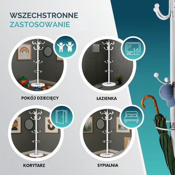 Wieszak stojący TENZY z marmurową podstawą, 37x173 cm, biały Casaria