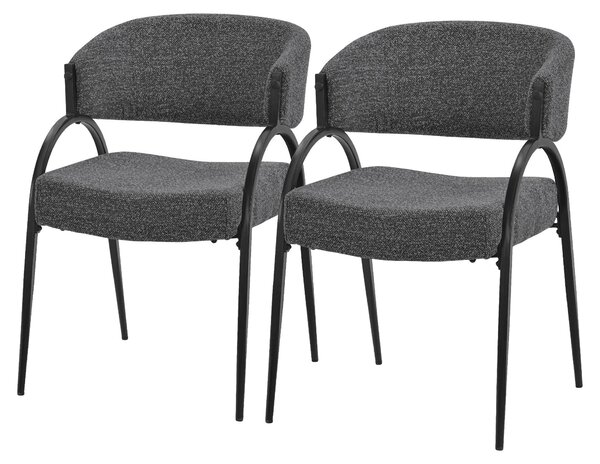 Zestaw 2 krzeseł do jadalni ML-Design, tapicerowane krzesła kuchenne, tkanina, krzesła z podłokietnikami, krzesła tapicerowane do salonu, kuchni i jadalni, kolor antracyt