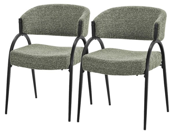 Zestaw 2 krzeseł do jadalni ML-Design, tapicerowane krzesła kuchenne z tkaniny, krzesła do jadalni z podłokietnikami, tapicerowane krzesła do salonu, kuchni i jadalni, kolor zielony