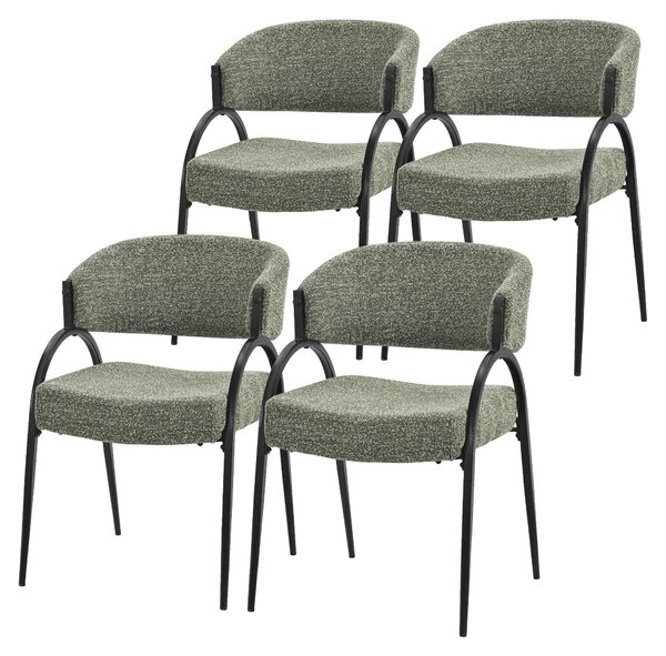 Zestaw 4 krzeseł do jadalni ML-Design, tapicerowane krzesła kuchenne z tkaniny, krzesła z podłokietnikami, obite krzesła do salonu, kuchni i jadalni, kolor zielony