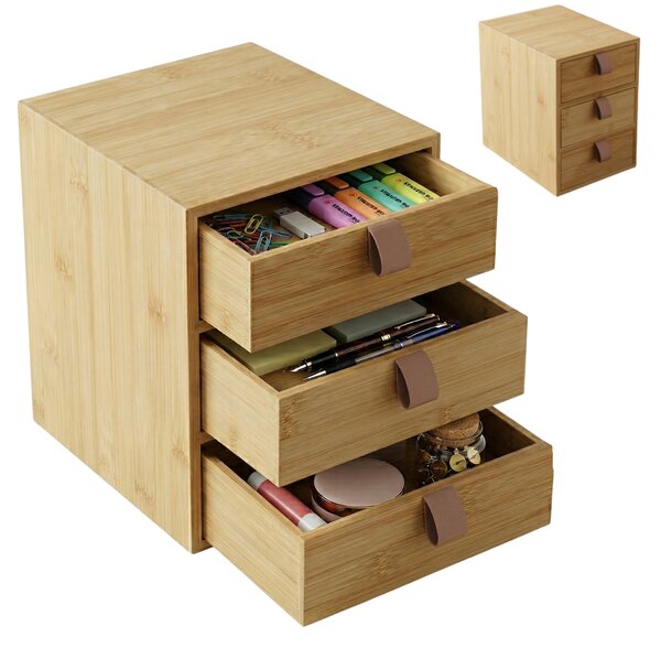 Organizer bambusowy z 3 szufladkami NILA, 21 cm