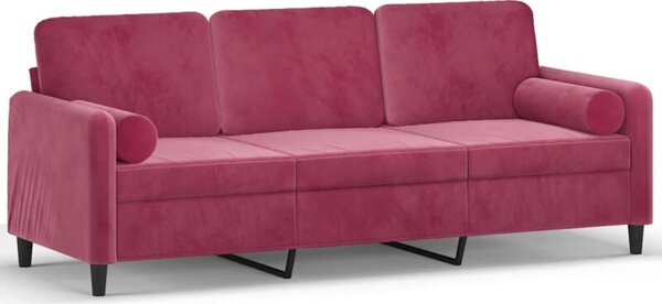 Sofa 3-osobowa z poduszkami, winna czerwieÅ, 180 cm, aksamit