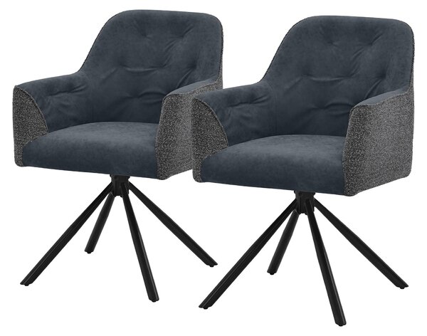 Zestaw 2 krzeseł ML-Design do jadalni, obrotowe, krzesła kuchenne, tapicerka z materiału przypominającego skórę, krzesła z oparciem, obrotowe, tapicerowane, nowoczesne fotele, kolor antracyt