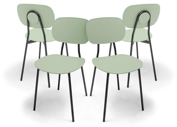 Fabriano - Zestaw 4 designerskich krzeseł z metalu i PP, styl nowoczesny, elegancki kolor zielony
