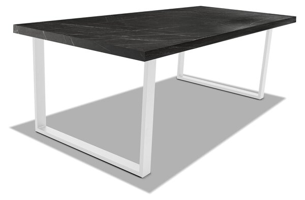 Stół jadalny z drewna i metalu z białymi kwadratowymi nogami - 220x100 cm
