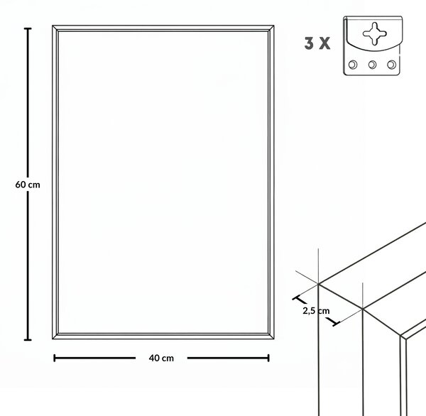 Prostokatne lustro wiszące AXION, 60 x 40 cm, czarne