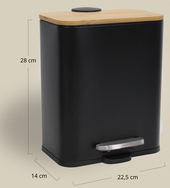 Wąski kosz łazienkowy z bambusem ZETRU, 5 l