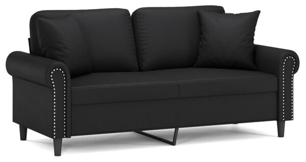 Sofa 2-osobowa z poduszkami, czarna, 140 cm, sztuczna skÃ³ra