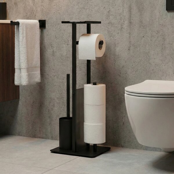 Stojak na papier toaletowy i szczotkę do WC z półką na telefon HYLLA, 65 cm