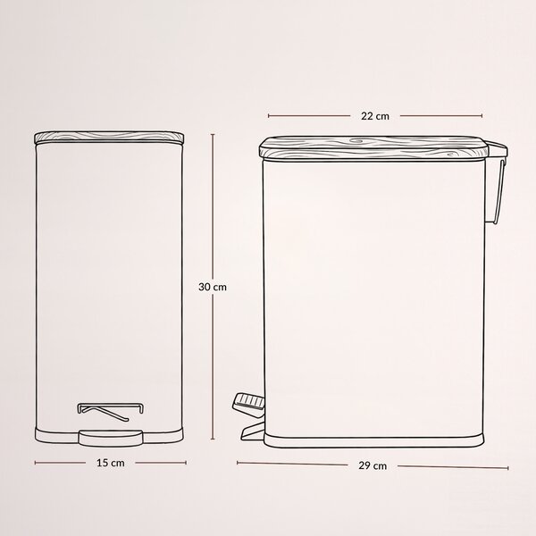 Wąski kosz łazienkowy VEDA, 5 l