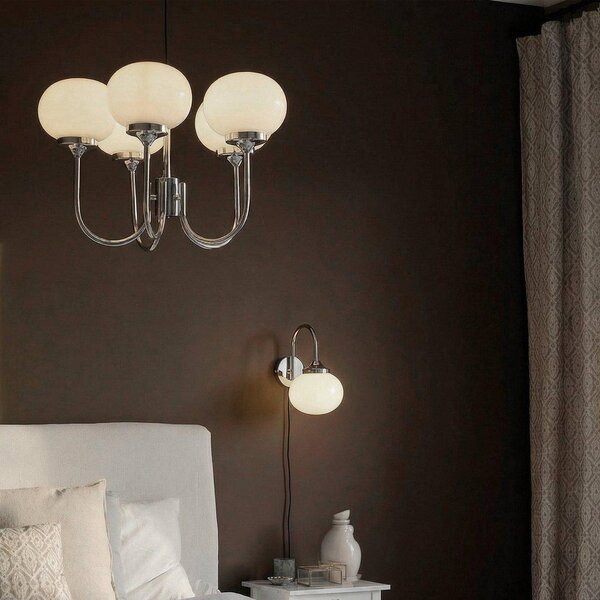 PR Home Lampa wisząca Elsy, biało-chromowana, 5-punktowa, 36 cm, szkło, wtyczka Elsy, biały / opal, salon / jadalnia, metal, skandynawski