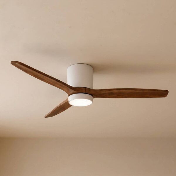 Wentylator sufitowy LED Lucande Faipari, ciemne drewno, DC, 132 cm Faipari, biały / opal, salon / jadalnia, drewno, nowoczesny