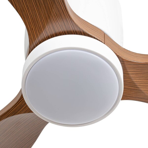 Wentylator sufitowy LED Lucande Faipari, ciemne drewno, DC, 132 cm Faipari, biały / opal, salon / jadalnia, drewno, nowoczesny