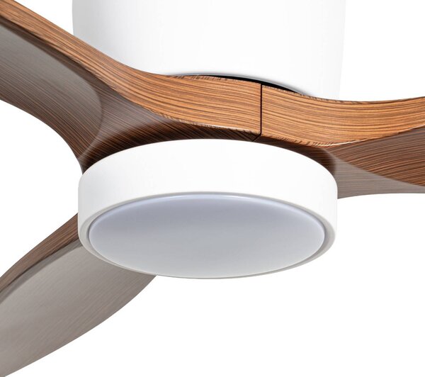 Wentylator sufitowy LED Lucande Faipari, ciemne drewno, DC, 132 cm Faipari, biały / opal, salon / jadalnia, drewno, nowoczesny