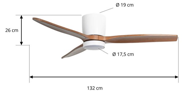 Wentylator sufitowy LED Lucande Faipari, ciemne drewno, DC, 132 cm Faipari, biały / opal, salon / jadalnia, drewno, nowoczesny