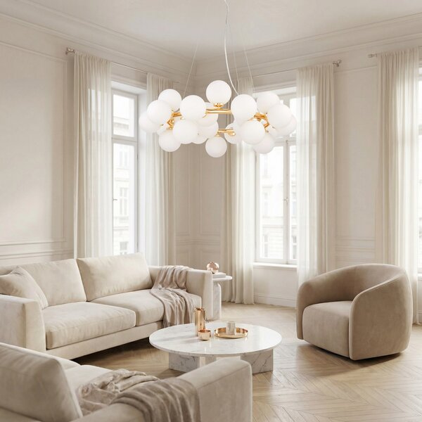 LAMPA WISZĄCA NOWOCZESNA ZŁOTA BIAŁE KULE MARSIADA 25