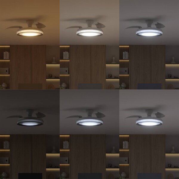 Philips Wentylator sufitowy LED Bliss, biały połysk, DC, cichy możliwość ściemniania, biały / opal, salon / jadalnia, metal, nowoczesny