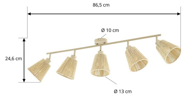 Reflektor sufitowy Lindby Anuva, 86 cm, 5-punktowa, beżowy, papierowy Anuva Lindby, możliwość ściemniania, kremowy / amber, salon / jadalnia, papier / lunolit / lunopal, dworkowy / rustykalny