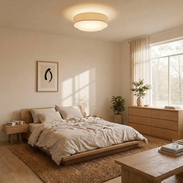 Lampa sufitowa Winona Lindby, możliwość ściemniania, kremowy / amber, salon / jadalnia, tkanina / materiał / jedwab