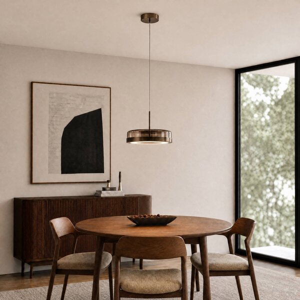 Lampa wisząca szklana La Latta Lucande, możliwość ściemniania, brązowy / rdzawy, szkło, design