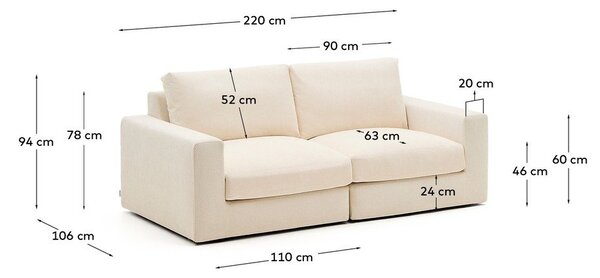 Beżowa sofa z tkaniny szenilowej 220 cm Alea – Kave Home