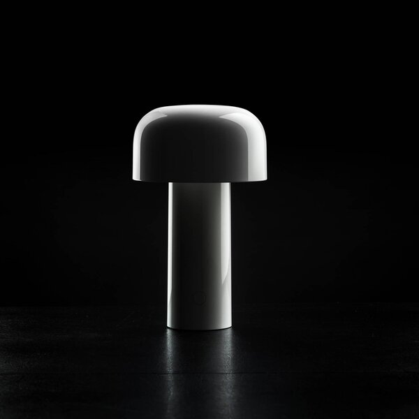 FLOS Lampa stołowa LED z akumulatorem Bellhop, biała, 21 cm, ściemniana, IP54 możliwość ściemniania, biały / opal, salon / jadalnia, tworzywo sztuczne, design