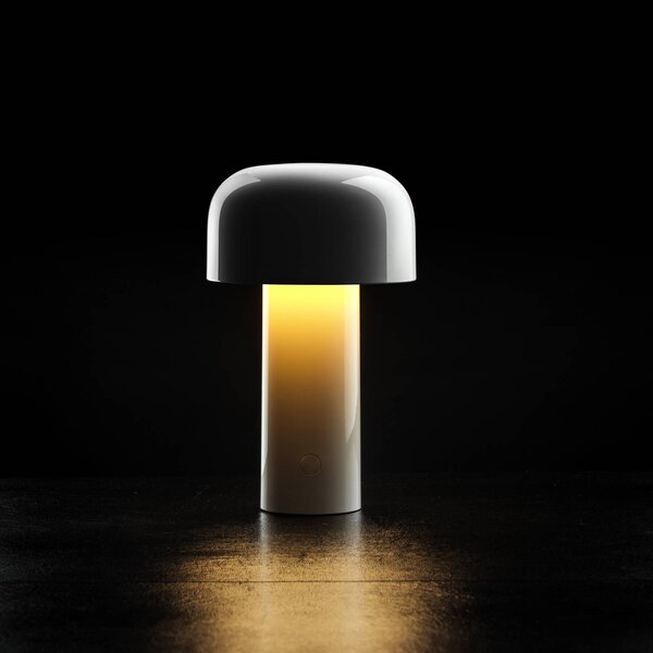 FLOS Lampa stołowa LED z akumulatorem Bellhop, biała, 21 cm, ściemniana, IP54 możliwość ściemniania, biały / opal, salon / jadalnia, tworzywo sztuczne, design