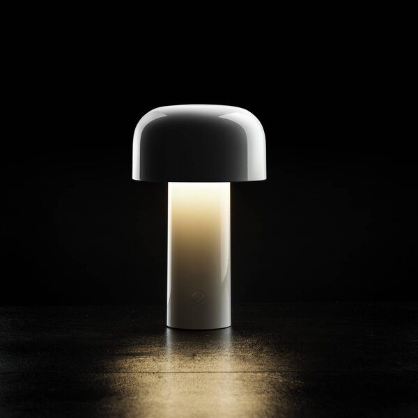 FLOS Lampa stołowa LED z akumulatorem Bellhop, biała, 21 cm, ściemniana, IP54 możliwość ściemniania, biały / opal, salon / jadalnia, tworzywo sztuczne, design