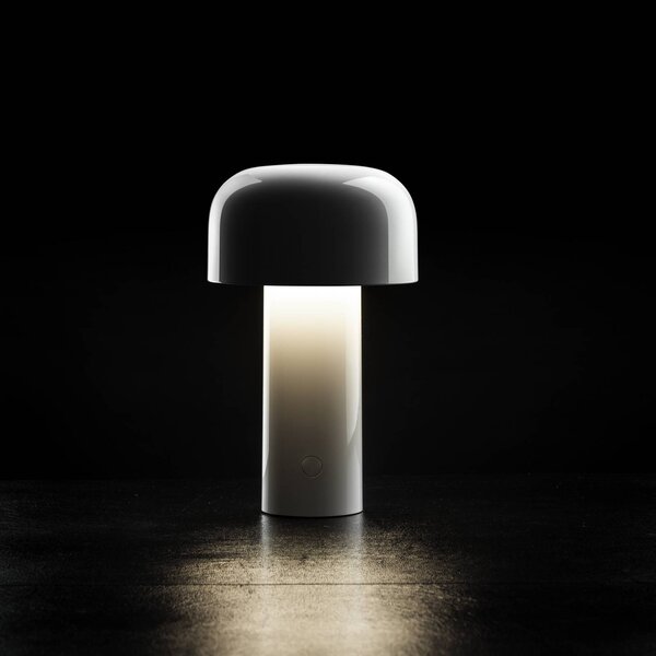 FLOS Lampa stołowa LED z akumulatorem Bellhop, biała, 21 cm, ściemniana, IP54 możliwość ściemniania, biały / opal, salon / jadalnia, tworzywo sztuczne, design