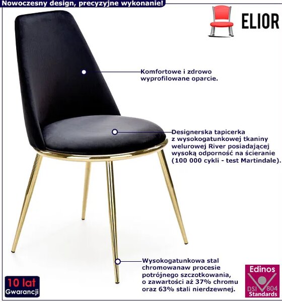 Czarne welurowe krzesło w stylu glamour B4-F45