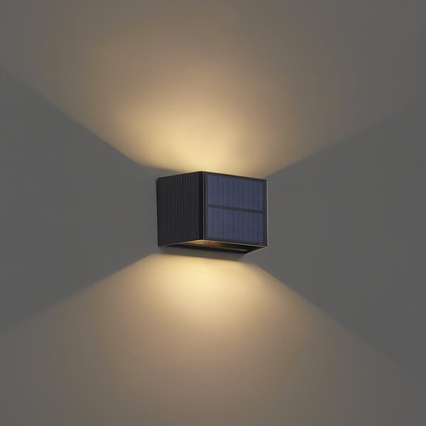 Zewnętrzna lampa ścienna czarna zintegrowana LED 2-punktowa IP65 Solarna - Christof