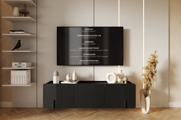 Szafka RTV Malmi 150 cm wisząca - czarny mat / czarny