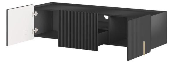 Szafka RTV Malmi 150 cm wisząca - czarny mat / złoty