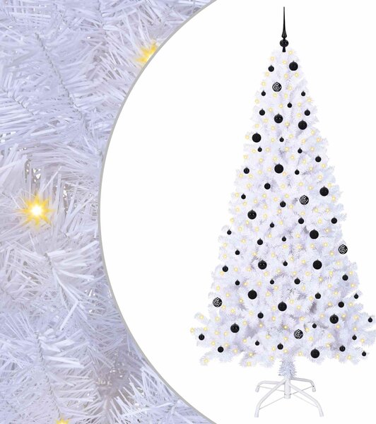 Sztuczna choinka z 300 diodami LED Biały 240 cm PVC i stal