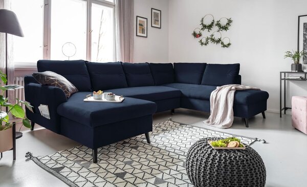 Ciemnoniebieska rozkładana sofa w kształcie litery "U" Miuform Stylish Stan, prawostronna