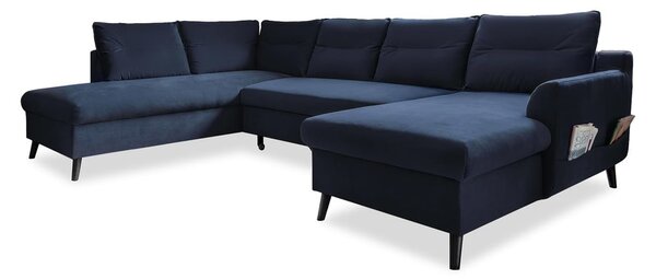 Ciemnoniebieska aksamitna rozkładana sofa w kształcie litery "U" Miuform Stylish Stan, lewostronna
