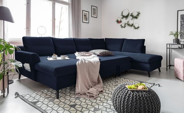 Ciemnoniebieska rozkładana sofa w kształcie litery "U" Miuform Stylish Stan, prawostronna