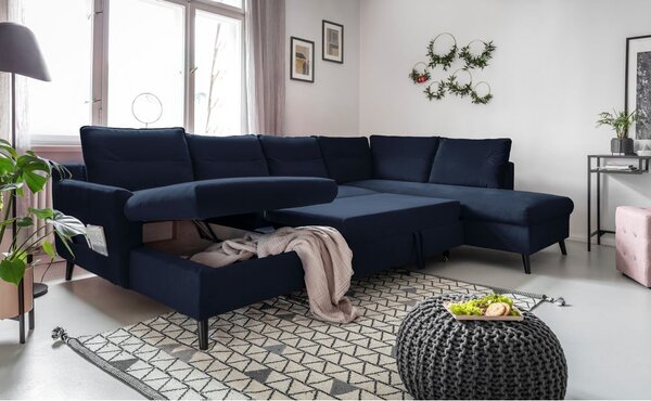 Ciemnoniebieska rozkładana sofa w kształcie litery "U" Miuform Stylish Stan, prawostronna