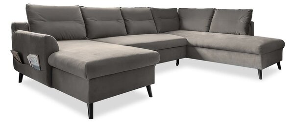 Ciemnoszara aksamitna rozkładana sofa w kształcie litery "U" Miuform Stylish Stan, prawostronna