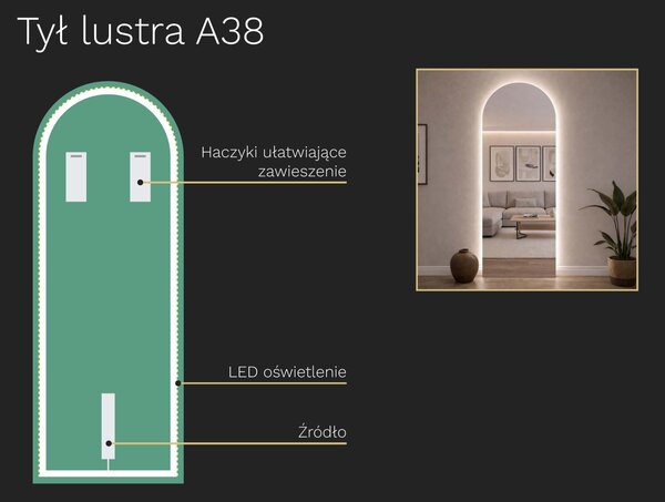 Nietypowe LED lustro do łazienki z oświetleniem A38 35×93